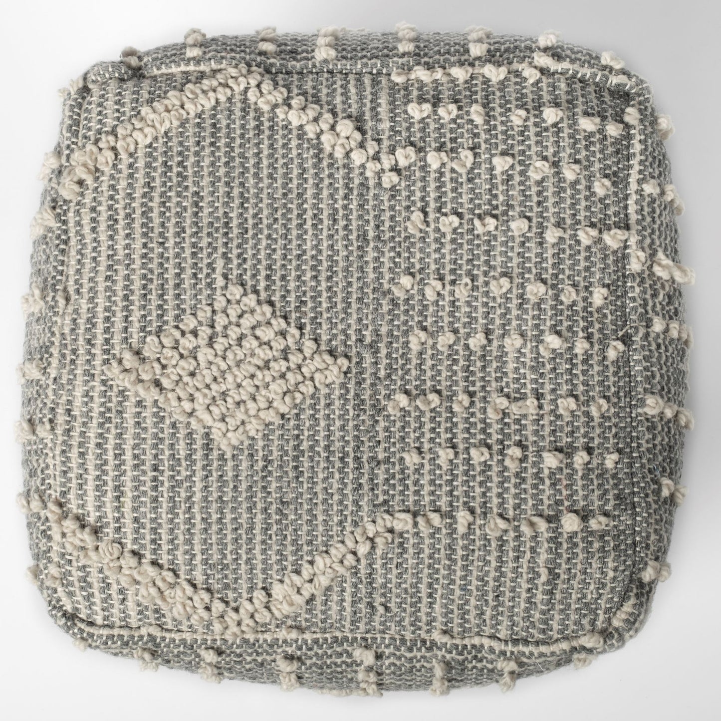 Brinket Gray/Cream Polyester Handwoven Square Pouf