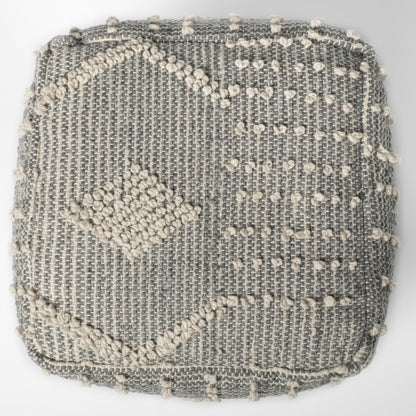 Brinket Gray/Cream Polyester Handwoven Square Pouf