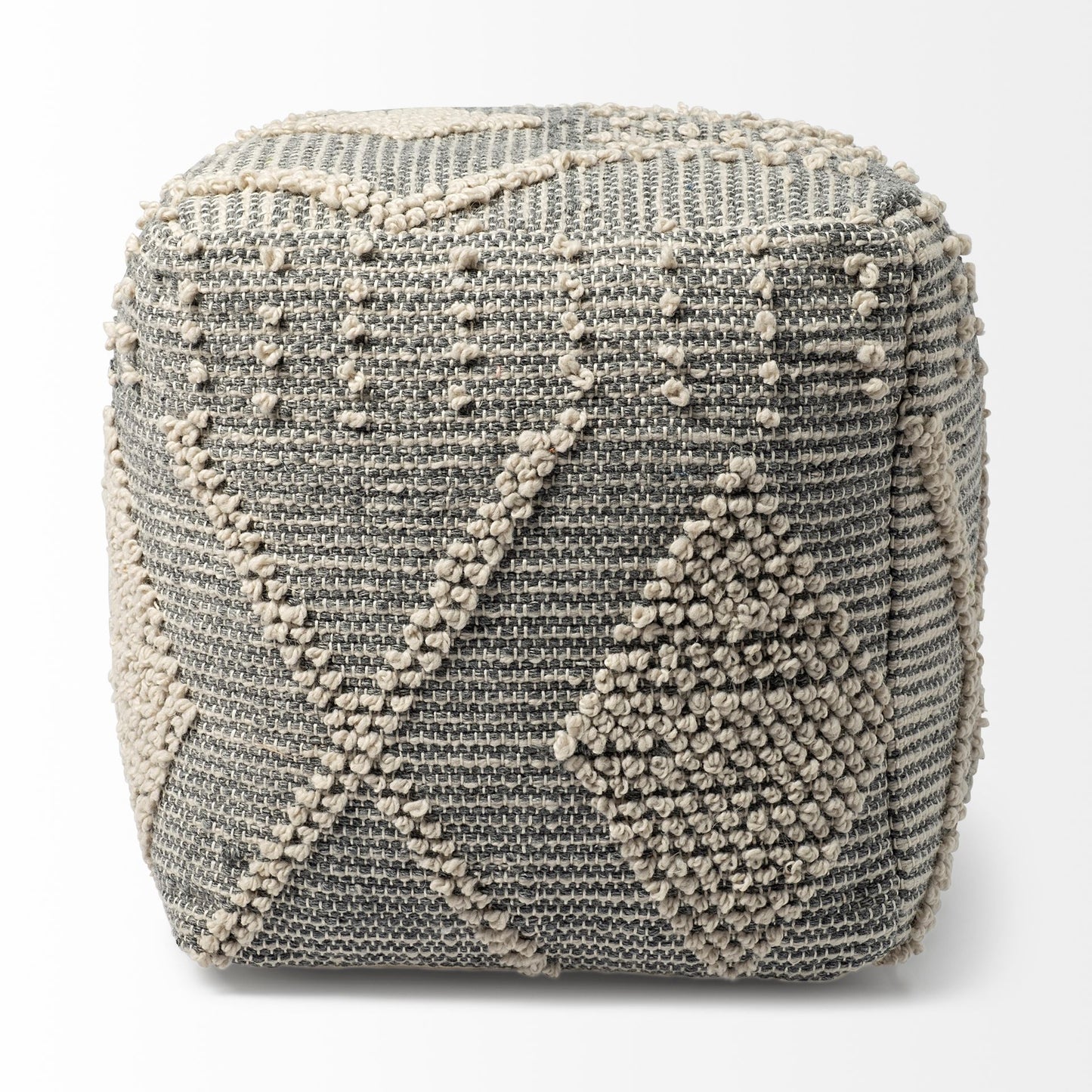 Brinket Gray/Cream Polyester Handwoven Square Pouf
