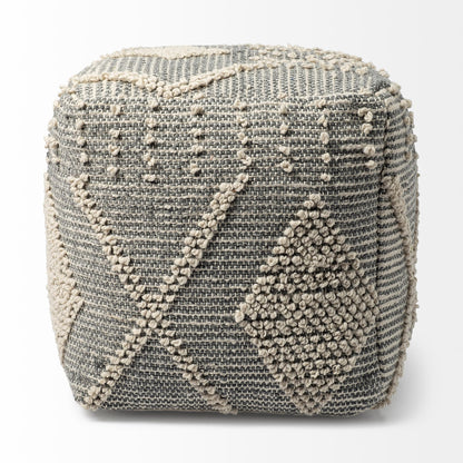 Brinket Gray/Cream Polyester Handwoven Square Pouf