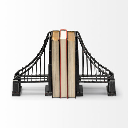 Suspension Set of 2 19L x 4W Brown Wrought Iron Suspension Bridge Bookends