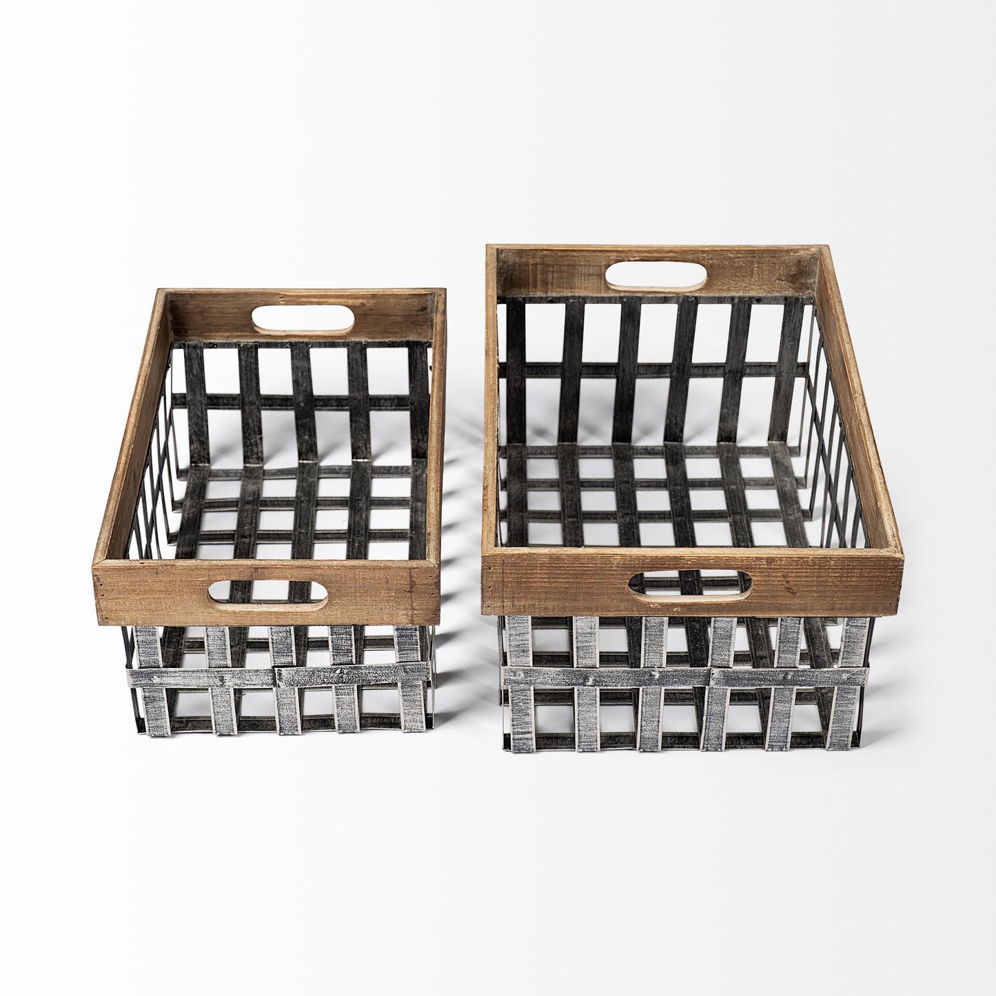Chartrand Set of 2 Wood And Metal Open Crate Style Baskets