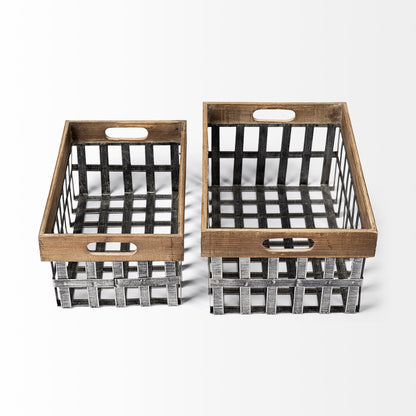 Chartrand Set of 2 Wood And Metal Open Crate Style Baskets