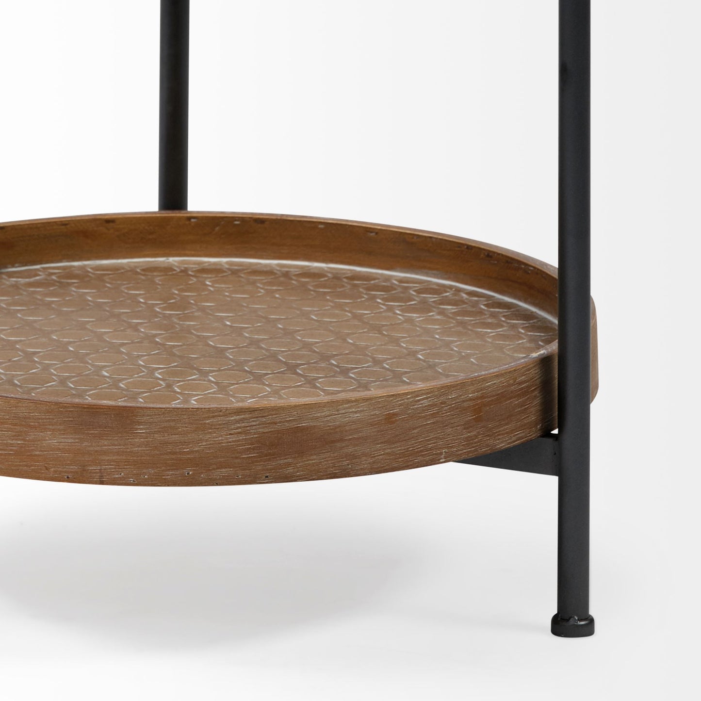 Kade III 16.9" Round Top Natural Brown Wood and Gray Metal Frame Tray-Style End/Side Table