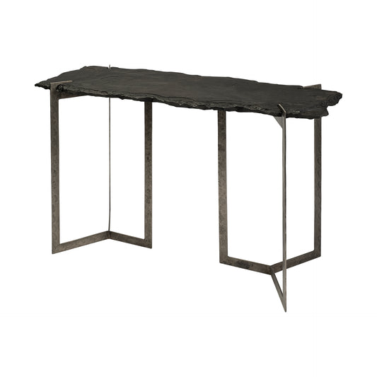 Shale III 50L x 20W Black Live-Edge Slate and Iron Console Table