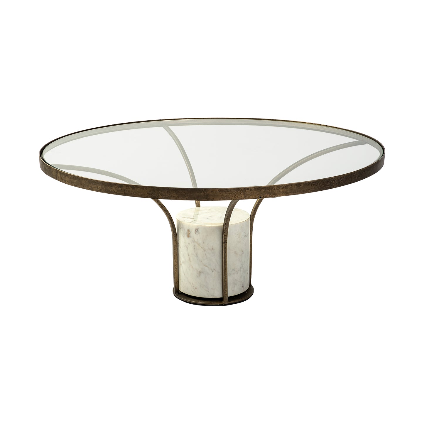 Jacinta 36" Round Glass Top Metal and Marble Pedestal Coffee Table