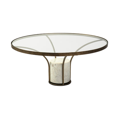 Jacinta 36" Round Glass Top Metal and Marble Pedestal Coffee Table
