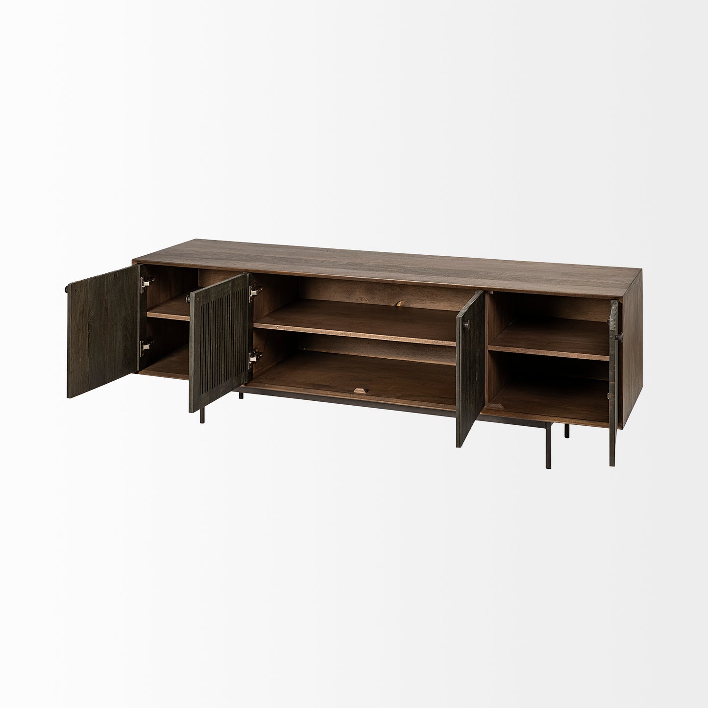 Grace I Two-Toned Brown Solid Wood TV Stand Media Console with Slated Doors, TV up to 82"