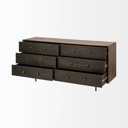 Grace 70Wx18.5Lx31.25H Two-Tone Brown Solid Wood 6 Drawer Sideboard