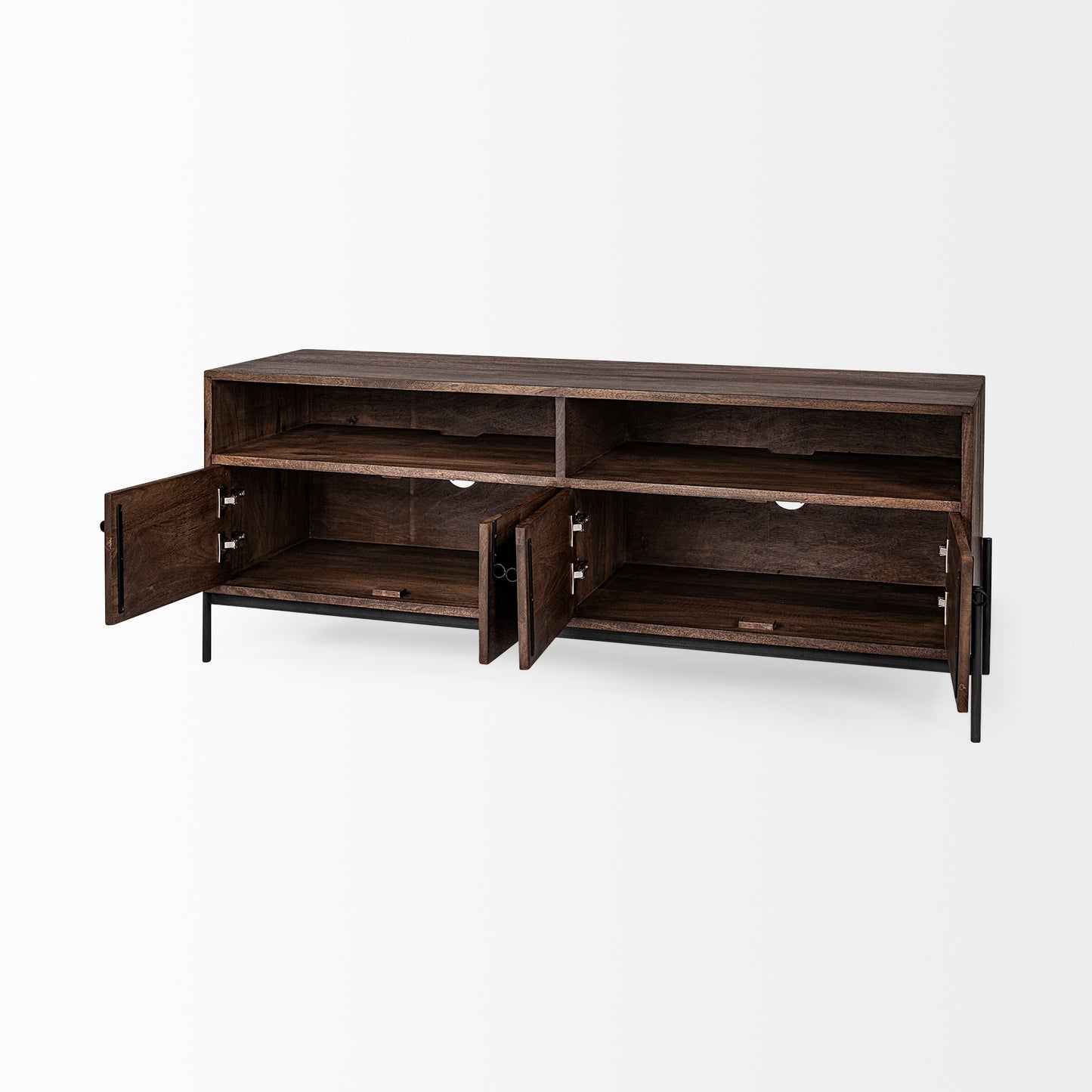 Glenn IV Dark Brown Wood w/ Black Iron Frame Media Console w/ Storage, TV Stand for TV up to 71"