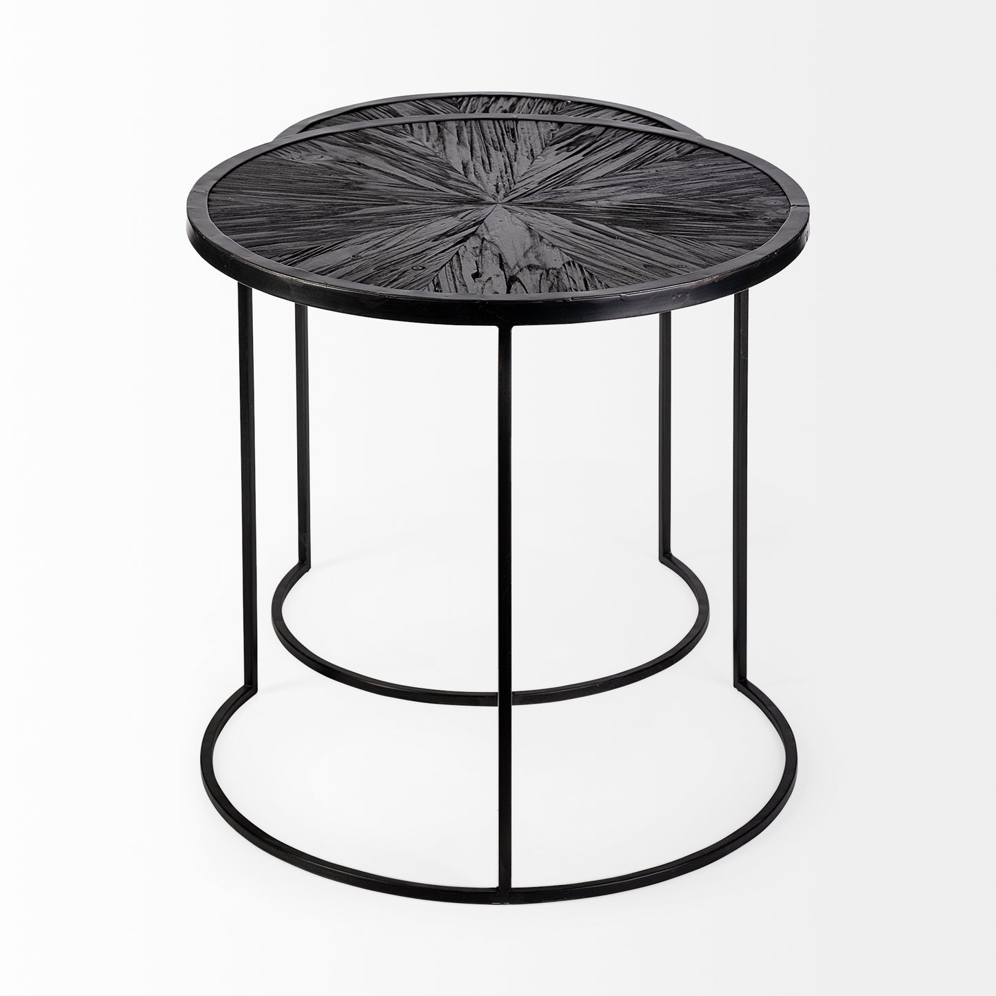 Chakra 19.7" Set of Two Round Dark Wood Top Black Frame Accent Tables