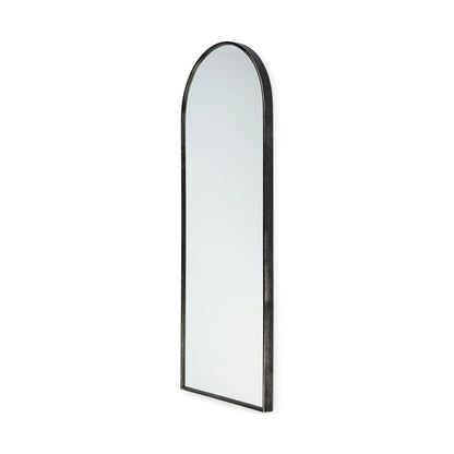 Agatha 28.0L x 2.0W x 70.0H Rounded Arch Black Metal Frame Full Length Mirror
