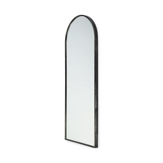Agatha 28.0L x 2.0W x 70.0H Rounded Arch Black Metal Frame Full Length Mirror
