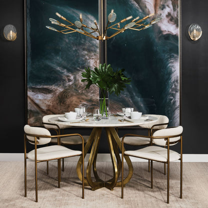 Laurent 48" Marble Top Gold Metal Base Dining Table