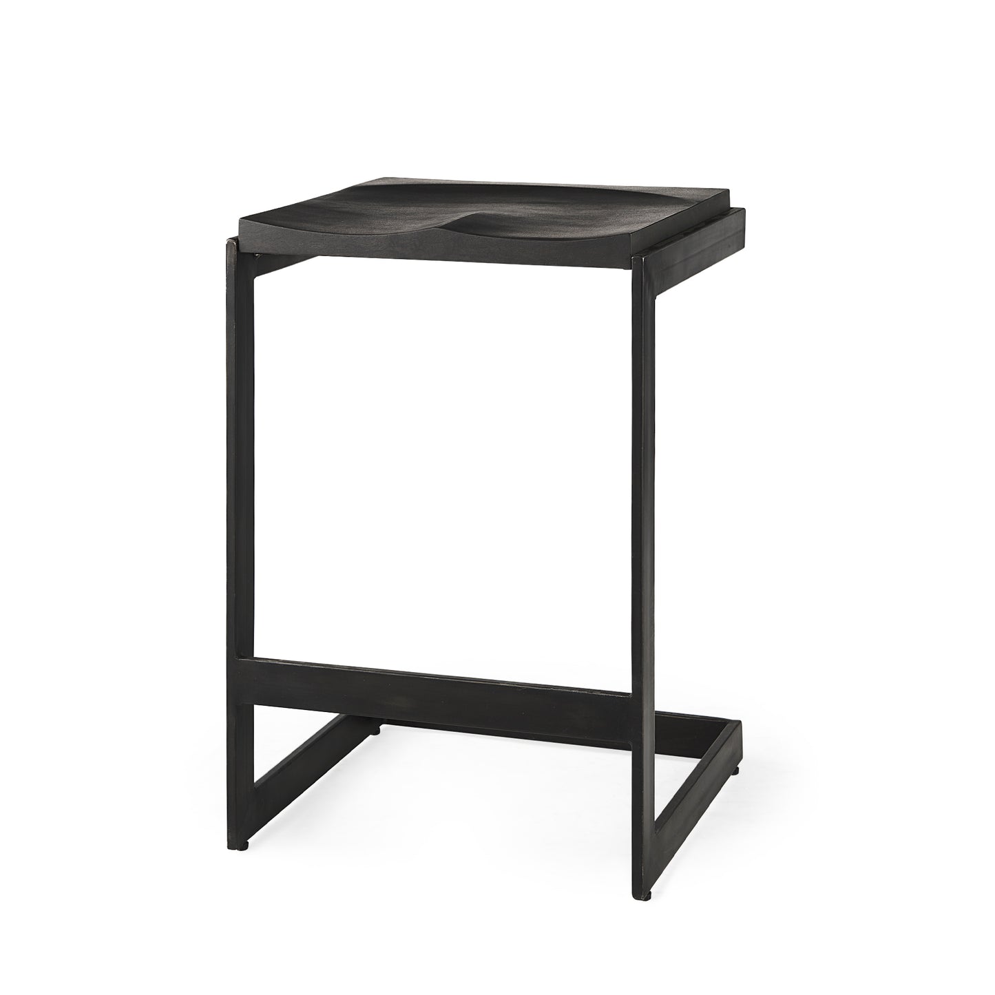 Kiran 17L x 17W x 26H Black Wood W/ Black Metal Base C-Shape Counter Stool