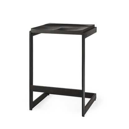 Kiran 17L x 17W x 26H Black Wood W/ Black Metal Base C-Shape Counter Stool