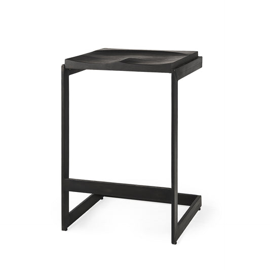 Kiran 17L x 17W x 26H Black Wood W/ Black Metal Base C-Shape Counter Stool
