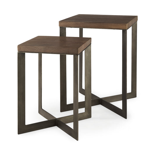 Faye (Set of 2) 19L x 19W x 26H Medium Brown Wood W/Metal Base Accent Tables