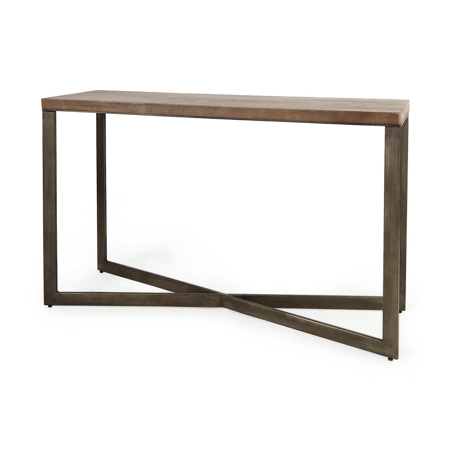 Faye 50L x 15W x 30H Medium Brown Wood W/Antique Nickel Metal Base Console Table