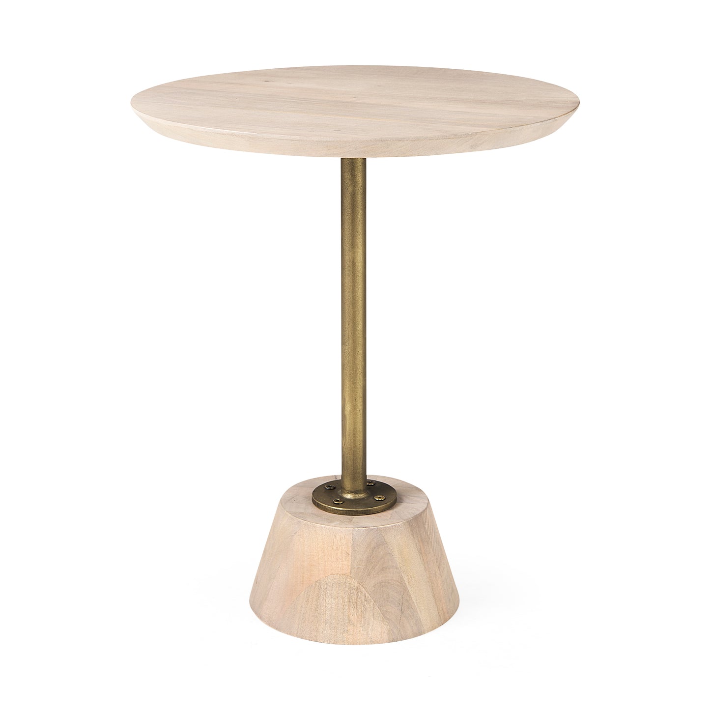 Maxwell 20" Round Light Brown Wood w/ Gold Metal Pedestal Side Table
