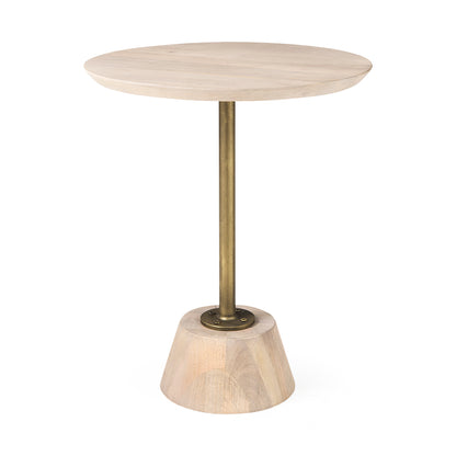 Maxwell 20" Round Light Brown Wood w/ Gold Metal Pedestal Side Table
