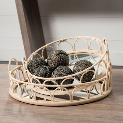 Leona (Set of 2) Natural Wicker Woven Mirrored Base Nesting Trays