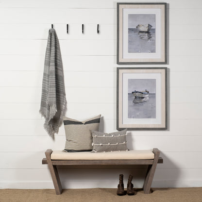 Elaine I 58L x 14.75W x 20H Brown Wood Upholstered Cream Seat Entryway Bench