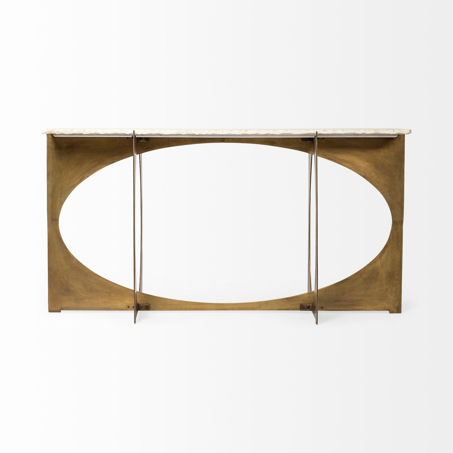 Reinhold IV 59L x 16W White Marble Top Gold Metal Base Console Table