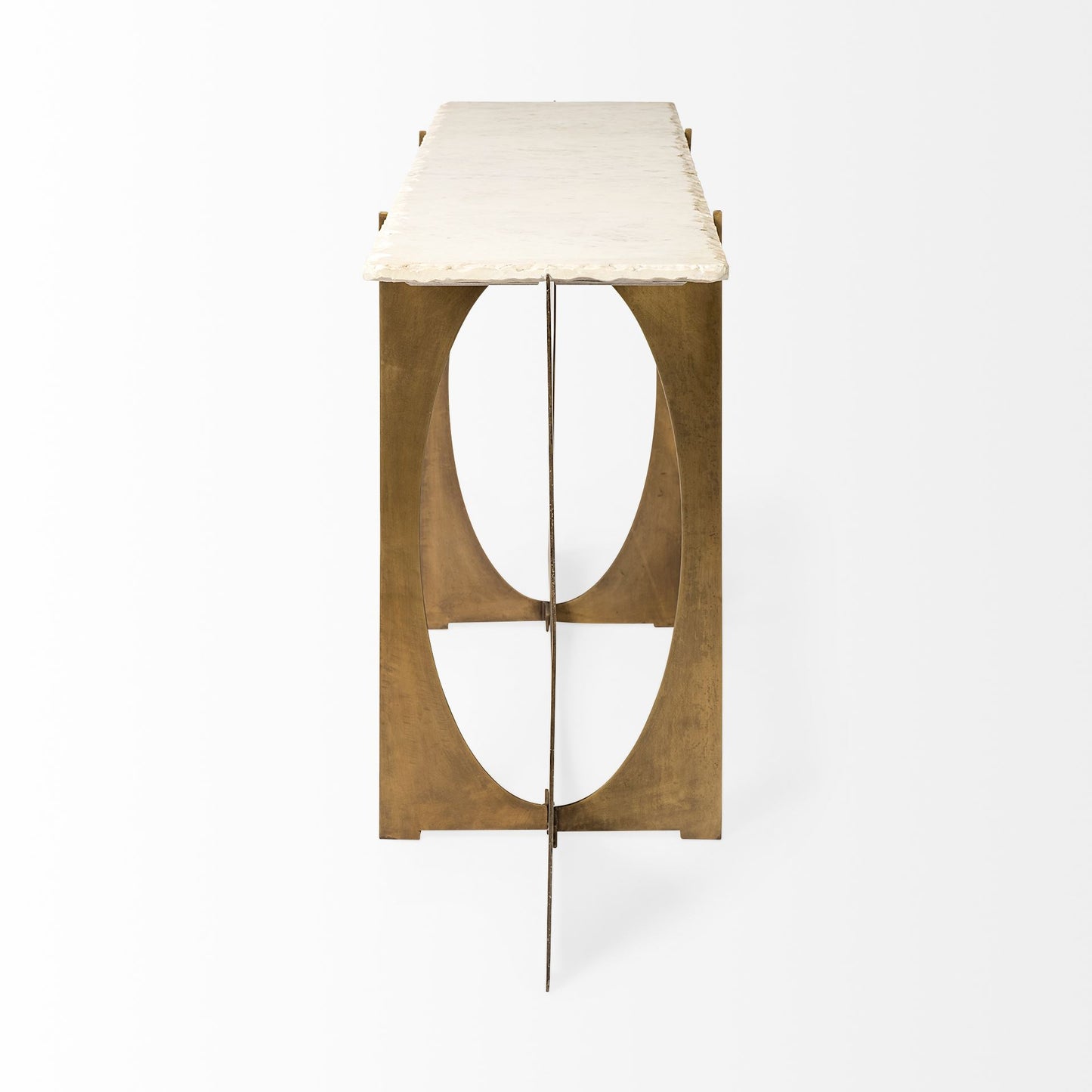 Reinhold IV 59L x 16W White Marble Top Gold Metal Base Console Table