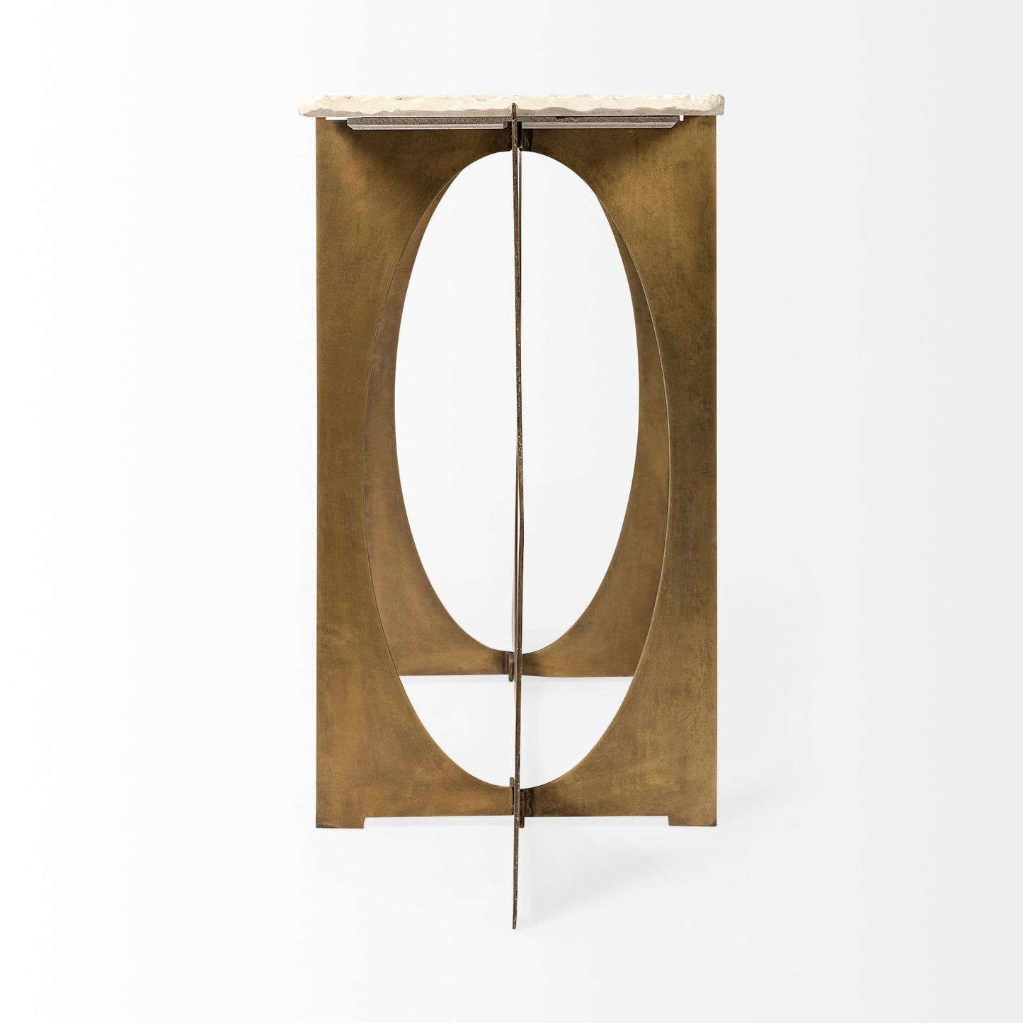 Reinhold IV 59L x 16W White Marble Top Gold Metal Base Console Table