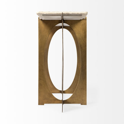 Reinhold IV 59L x 16W White Marble Top Gold Metal Base Console Table