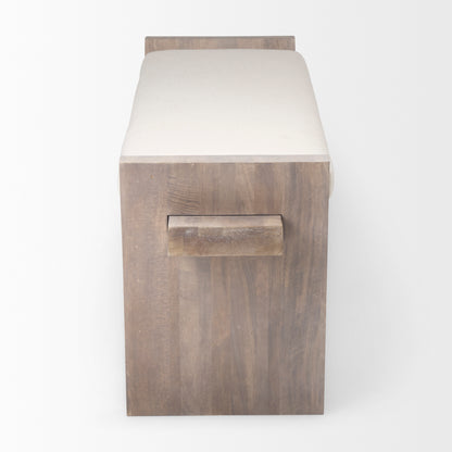 Elaine I 58L x 14.75W x 20H Brown Wood Upholstered Cream Seat Entryway Bench