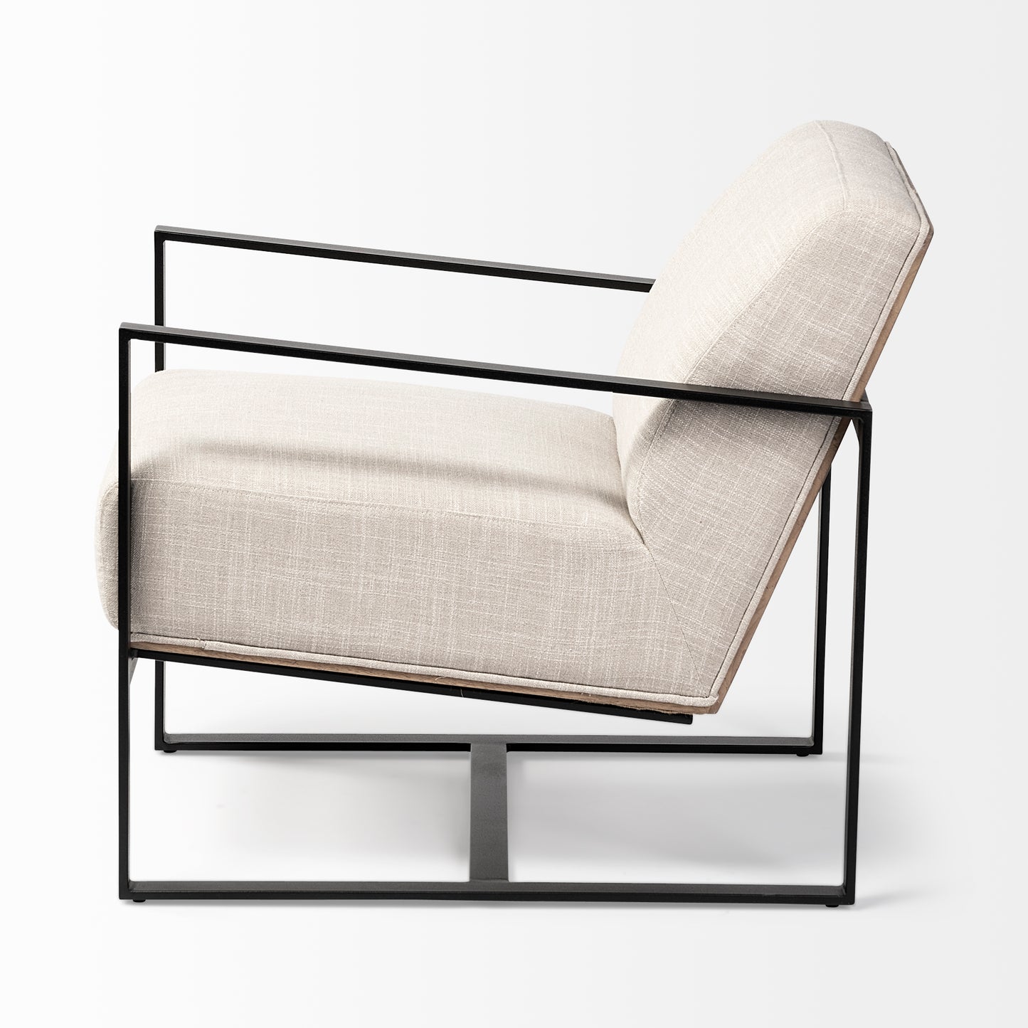 Stamford Light Beige Upholstered Seat w/ Wood Back, Metal Frame Accent Chair