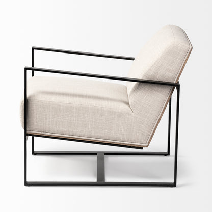 Stamford Light Beige Upholstered Seat w/ Wood Back, Metal Frame Accent Chair