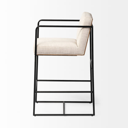 Stamford 36" Total Height Light Beige Upholstered Seat w/ Wood Back, Metal Frame Counter Stool