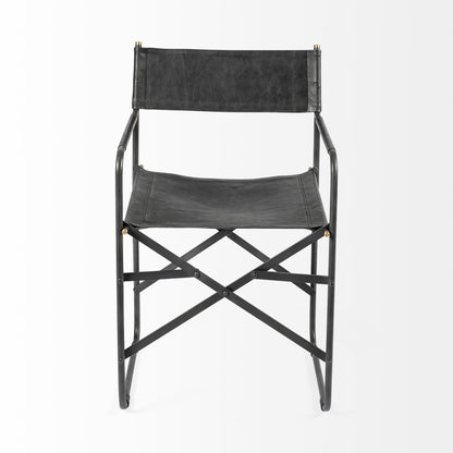 Direttore Black Iron Frame Black Leather Dining Chair