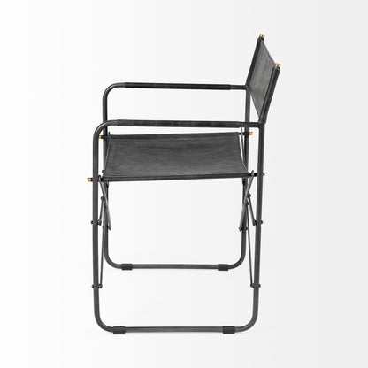 Direttore Black Iron Frame Black Leather Dining Chair