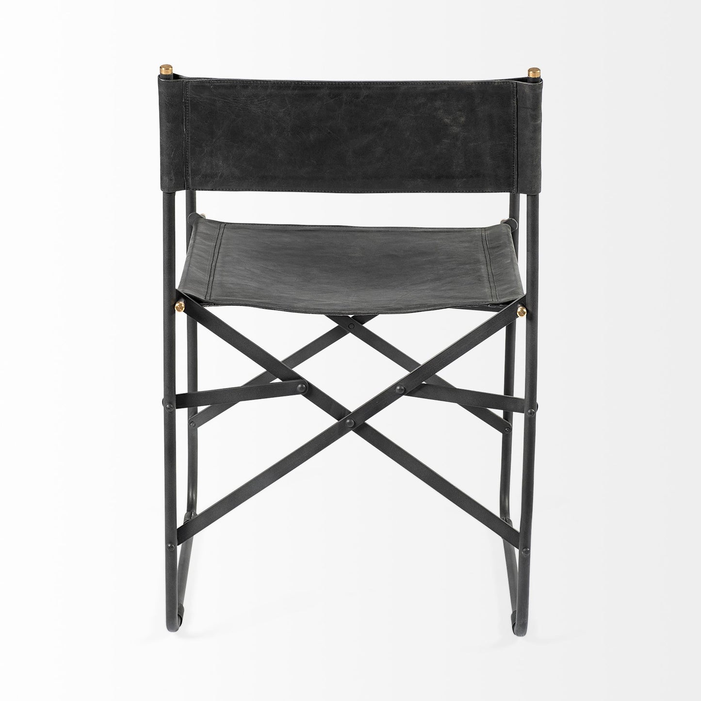 Direttore Black Iron Frame Black Leather Dining Chair