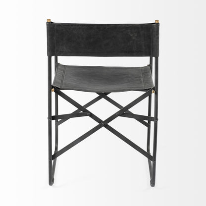 Direttore Black Iron Frame Black Leather Dining Chair