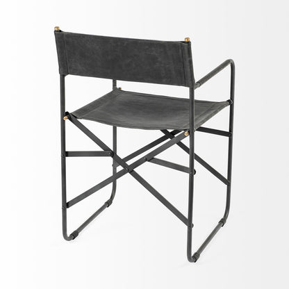 Direttore Black Iron Frame Black Leather Dining Chair