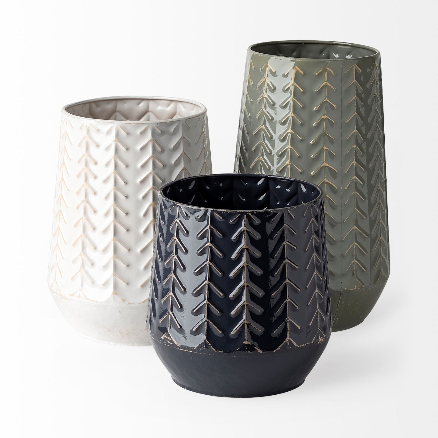Gemma I Metal Glossy Dark Blue Chevron Vase