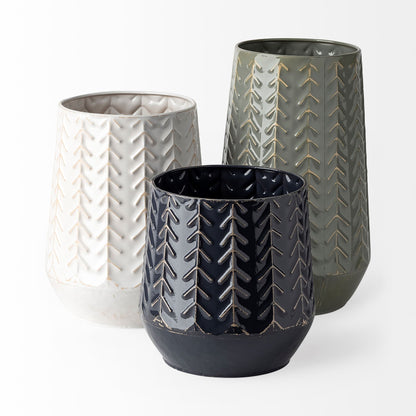 Gemma I Metal Glossy Dark Blue Chevron Vase