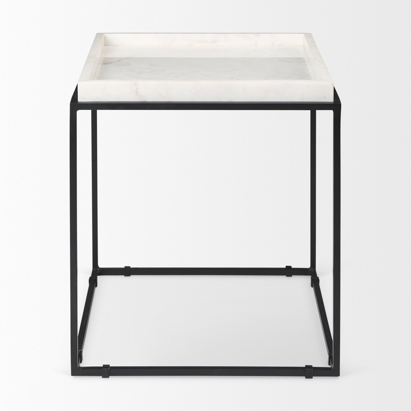 Nathan II 18" x 20" Square Top White Marble and Black Metal End/Side Table
