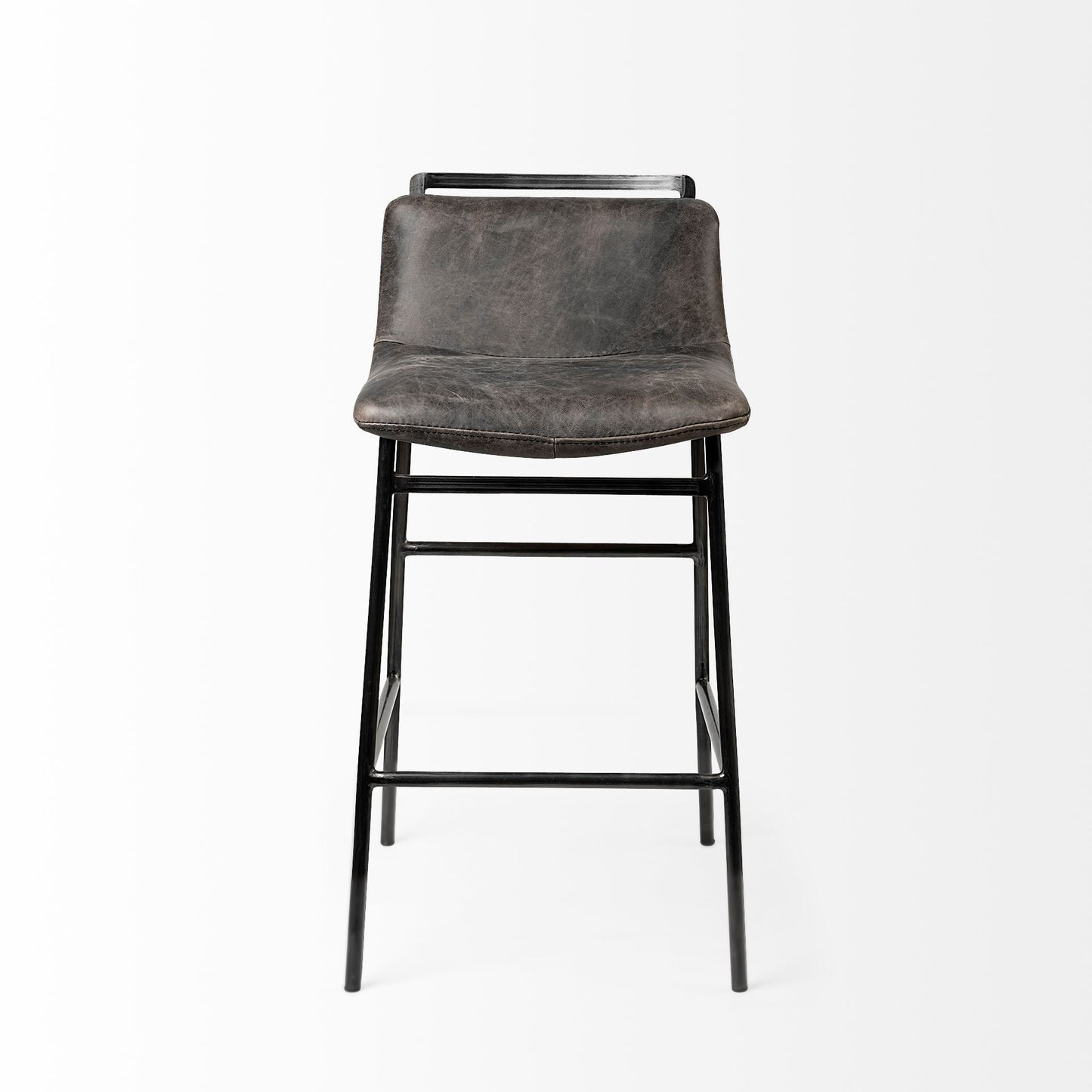 Kavalan 33.5" Total Height Ebony Leather Seat Black Metal Frame Counter Stool