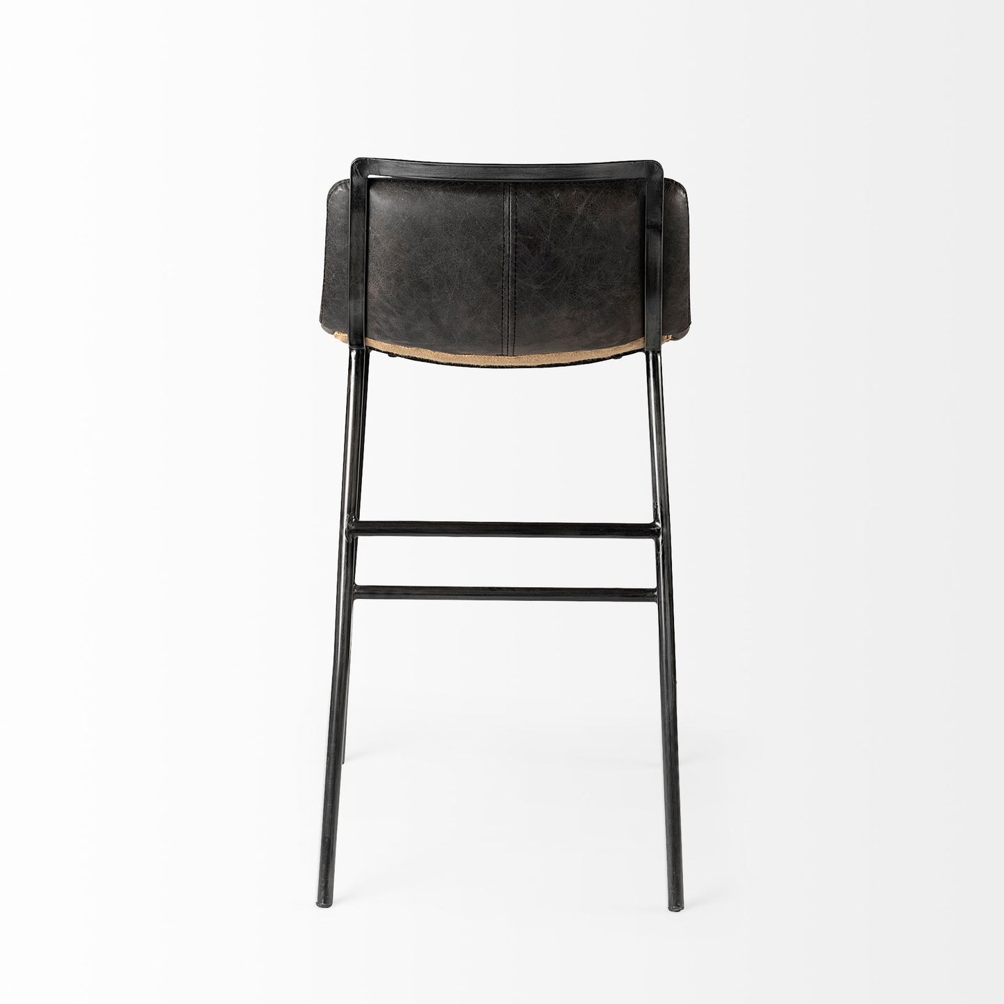 Kavalan 33.5" Total Height Ebony Leather Seat Black Metal Frame Counter Stool