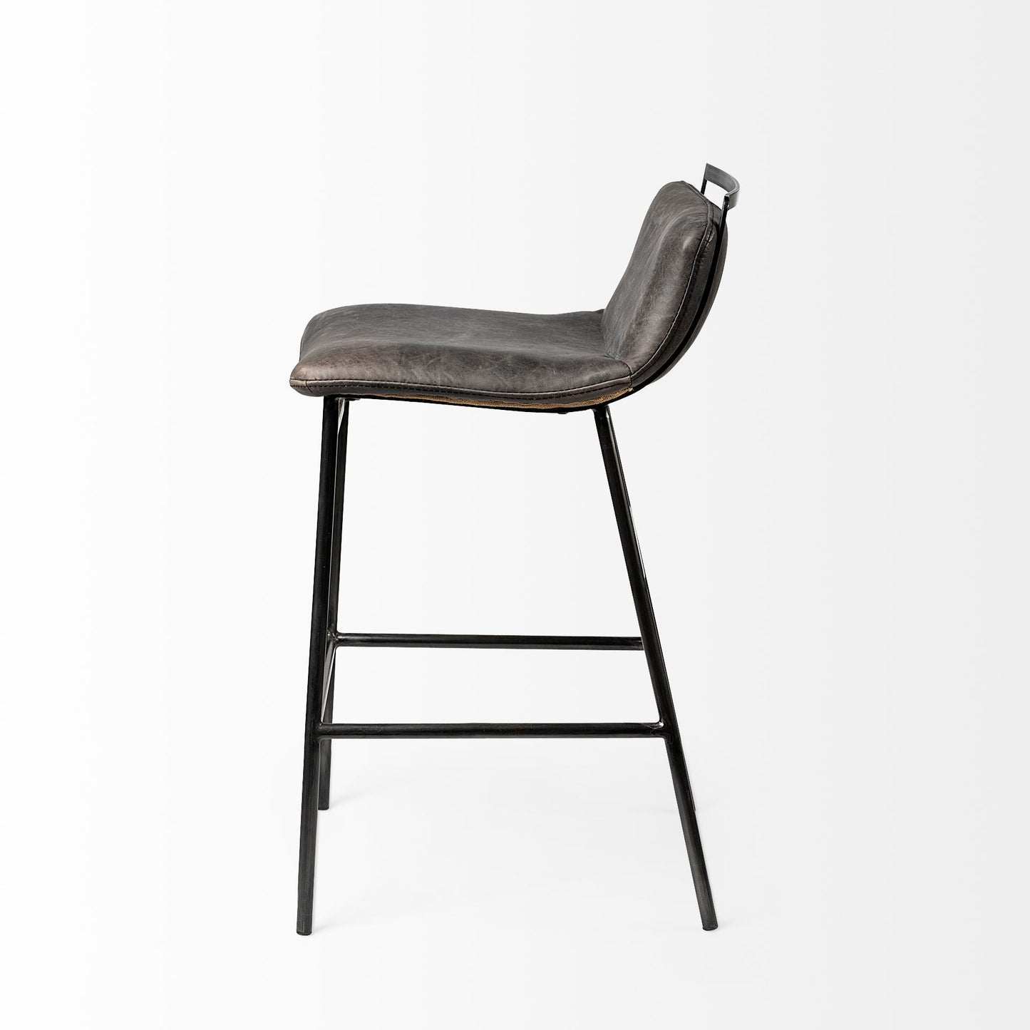 Kavalan 33.5" Total Height Ebony Leather Seat Black Metal Frame Counter Stool