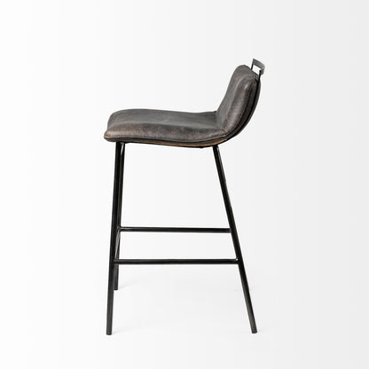 Kavalan 33.5" Total Height Ebony Leather Seat Black Metal Frame Counter Stool