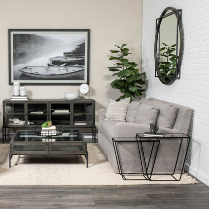 Norbert 46" Round-Square Black Wood/Metal Frame Mirror