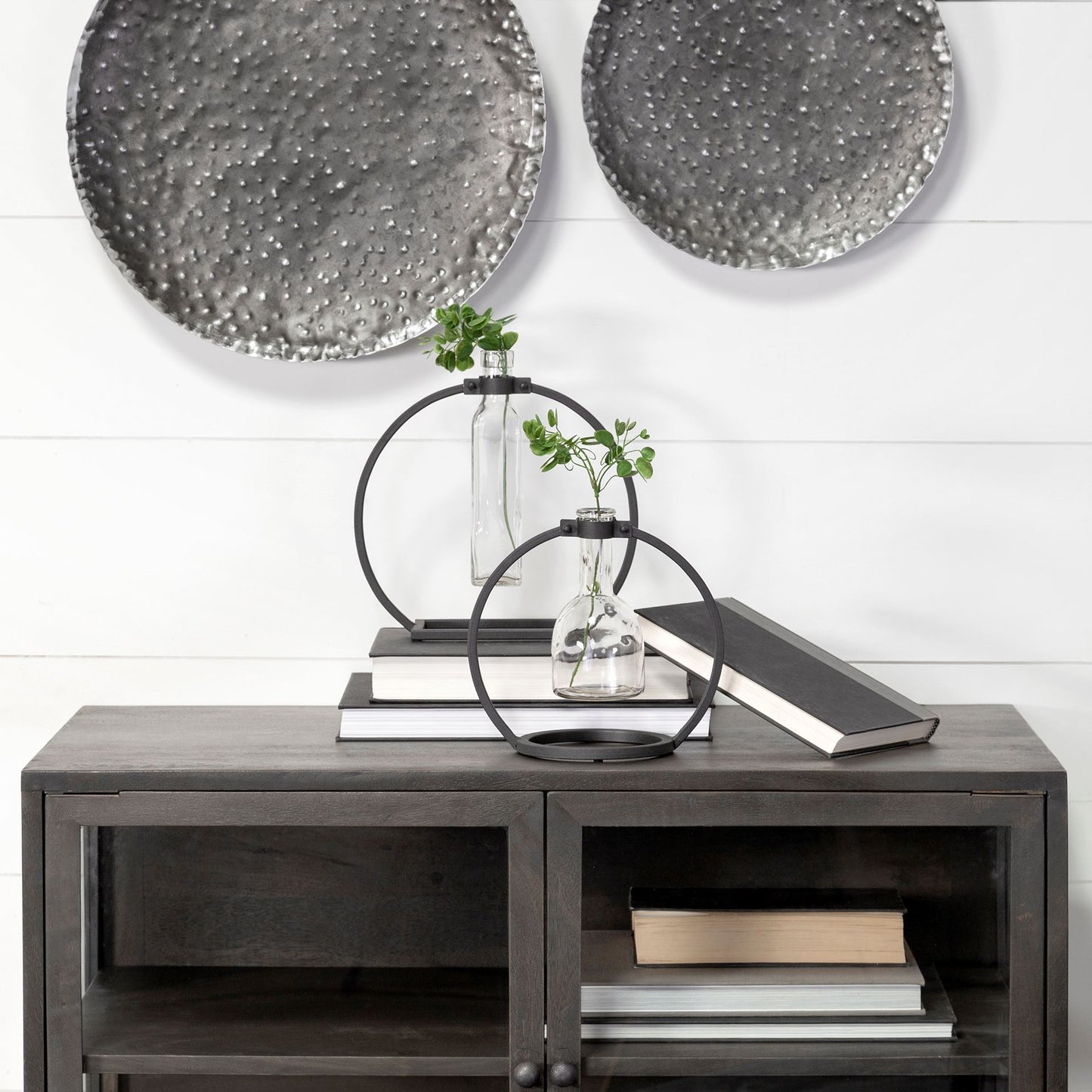 Monica I Short Black Metal Glass Bottle Vase