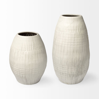 Reyan Small Pearl White Ceramic Striped Vase